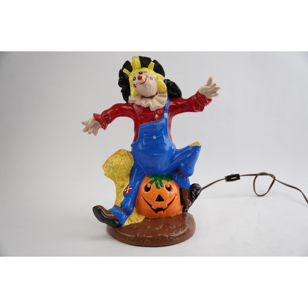 Vintage Scarecrow Pumpkin Halloween Light Ceramic Lamp 1982 Multicolor